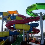 View of the colorful spiral waterslide at Fenwick Island waterpark